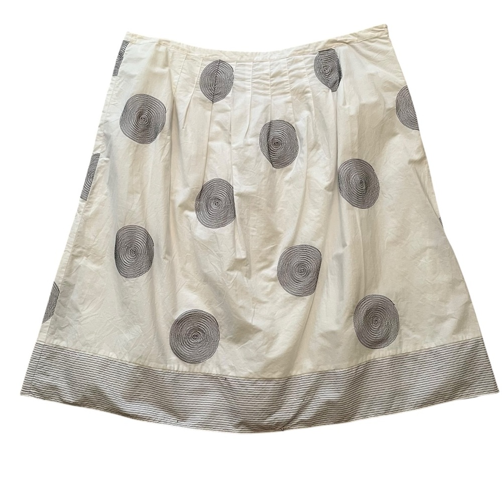 Talbots Vintage White Cotton Aline Skirt All Over Embroidered Black Polka Dots
